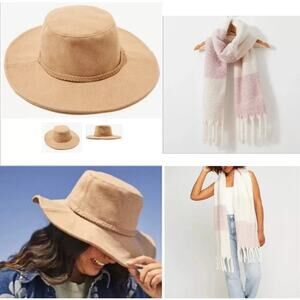 ASN Hat Women’s The Harper Floppy Tan Brown Felt Wool Blend Gentle Fawn Scarf